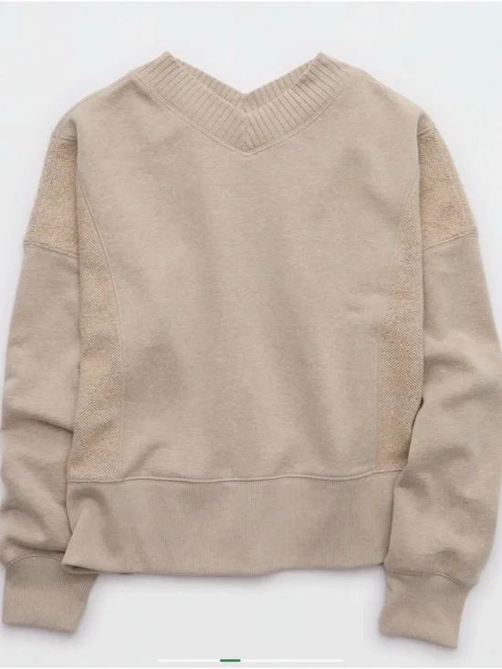 Aerie Apres-Chill Sweatshirt Medium NWT Stone Harbor Cozy Textured Pullover - Picture 3 of 11